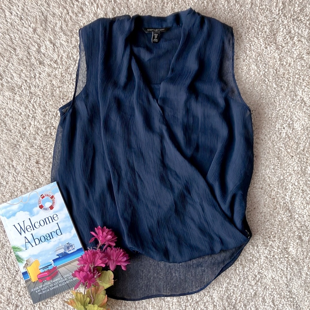 Banana Republic Navy Sleeveless Wrap-Style Blouse
